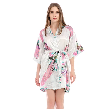 

Plus Size XXXL Women Kimono Bathrobe Satin Sleepwear Sleep Dress Chinese Bride Bridesmaid Wedding Robe Sexy Printed Nightgown