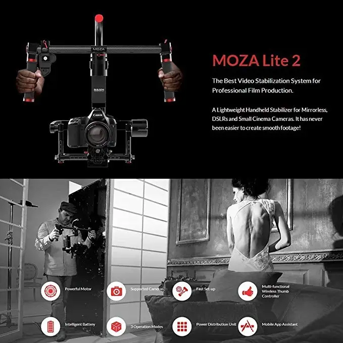 MOZA Lite 2 II Базовый комплект 3 оси моторизованный ручной карданный подвес Бесщеточный Стабилизатор Поддержка 5 кг Blackmagic sony A7S2 BMCC BMPCC DSLR