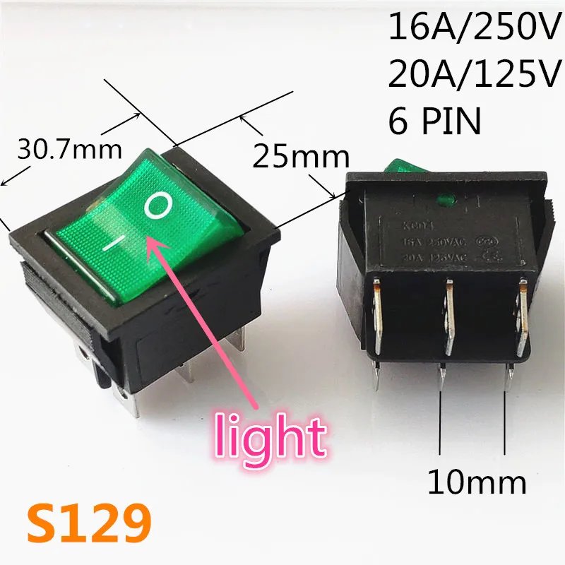 S129 SPST KCD 3PIN 6PIN вкл/выкл квадратный лодочный кулисный переключатель DC AC 16A/250V Автомобильная приборная панель пластиковый переключатель дропшиппинг - Цвет: S129