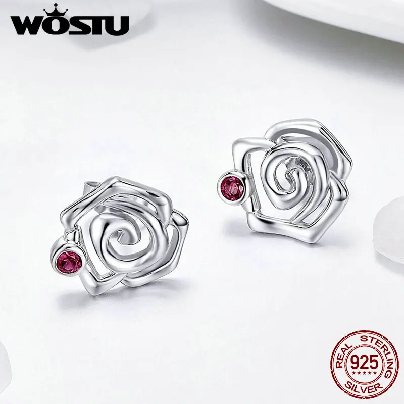 WOSTU дизайн 925 пробы серебряные ослепительные розовые милые серьги-гвоздики для женщин и девушек оригинальные модные ювелирные изделия подарок FNE006