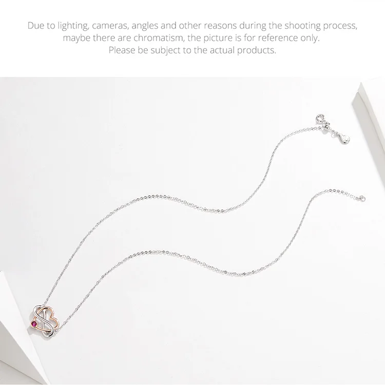 bamoer Infinity Love Silver Necklaces for Women Rose Gold Color Biocolor Heart Short Necklace Gifts for Girlfriend BSN071