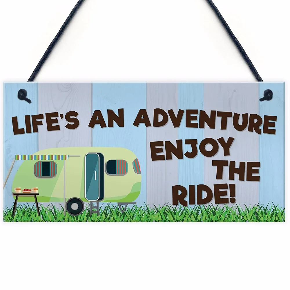Meijiafei Funny Chic Lifes An Adventure Inspirational Hanging Sign Caravan Camping Holiday Plaque 10&quotx5&quot | Дом и сад