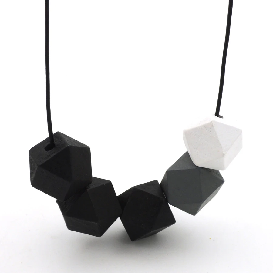 Белое, черное, серое геометрическое ожерелье, деревянные бусы, массивное ожерелье, минималистичное дамское, для девушек, темного цвета, NW207