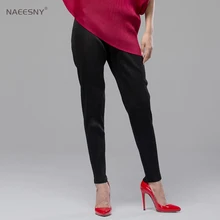pleated black all match elastic legging pencil pants slim formal trousers free shipping