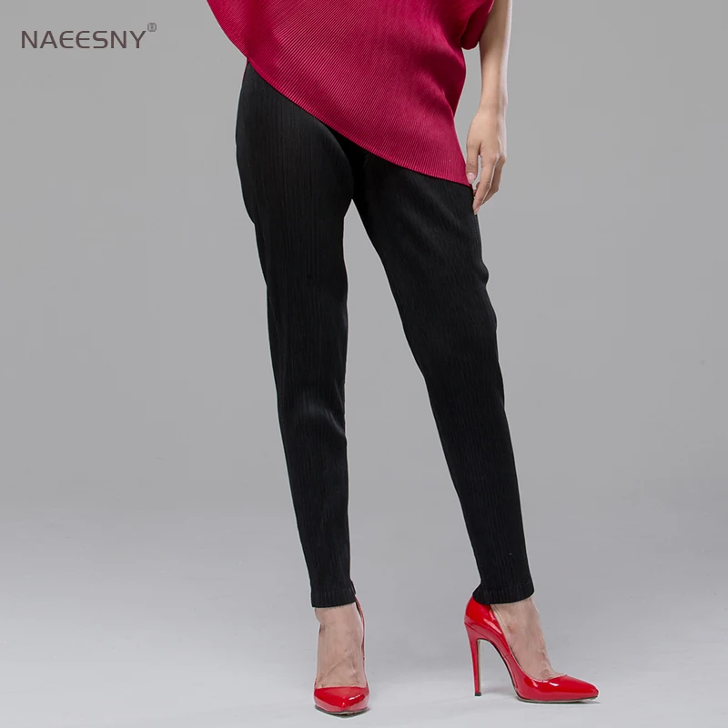 pleated black all match elastic font b legging b font pencil pants slim formal trousers free