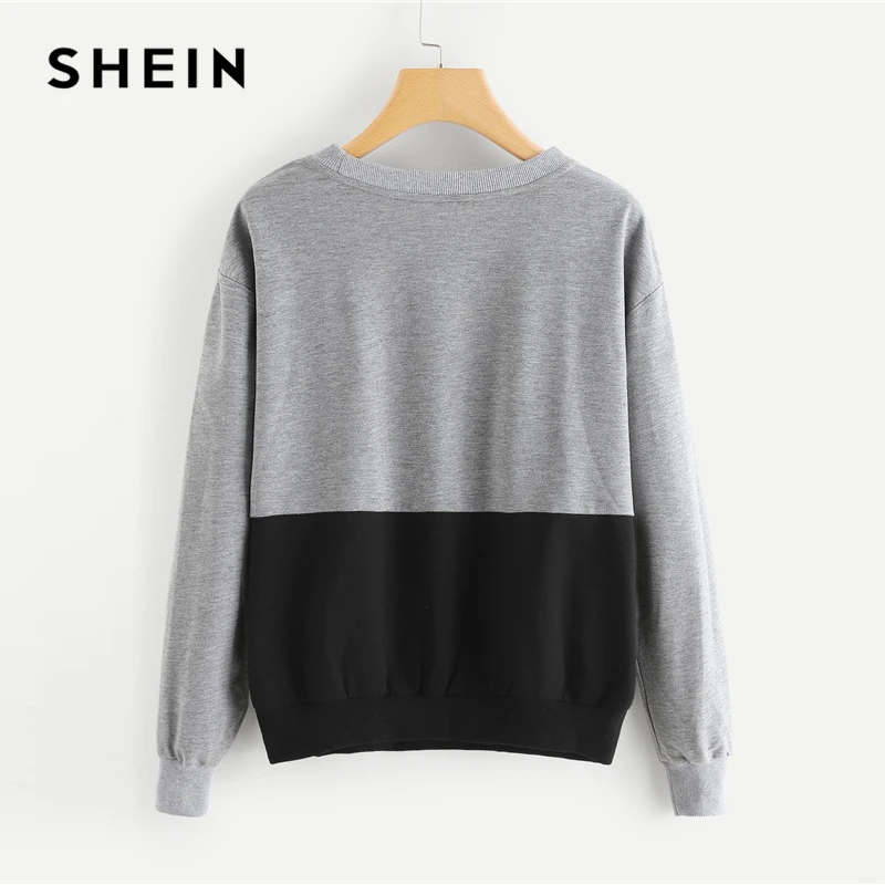 SHEIN Multicolor Contrast Cut and Sew Sequin Sweatshirt Casual Colorblock Long Sleeve Pullovers Wom