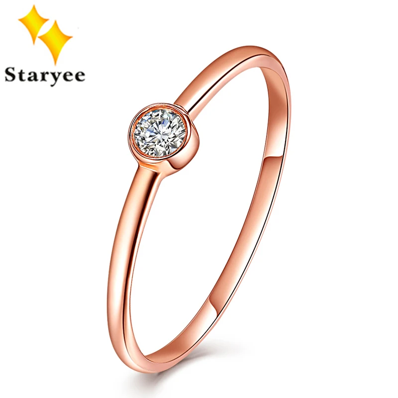 

STARYEE Elegant Style Pure 18k Solid Rose Gold 0.1 Carat SI H Natural Diamond Engagement Rings for Women Wedding Party Gift