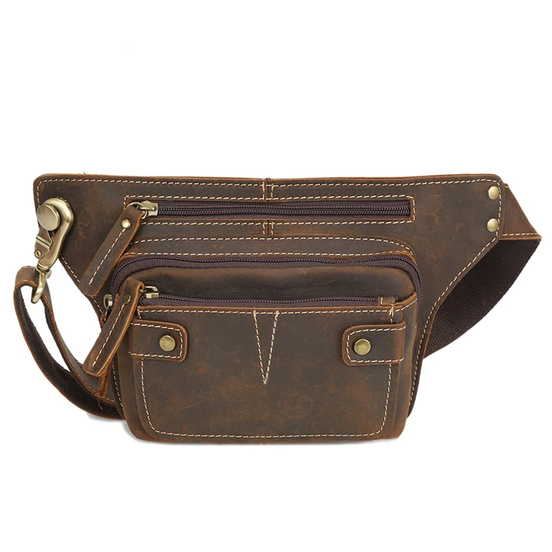 New Genuine Leather Real Cowhide Crazy Horse Packs Fanny Pack Phone