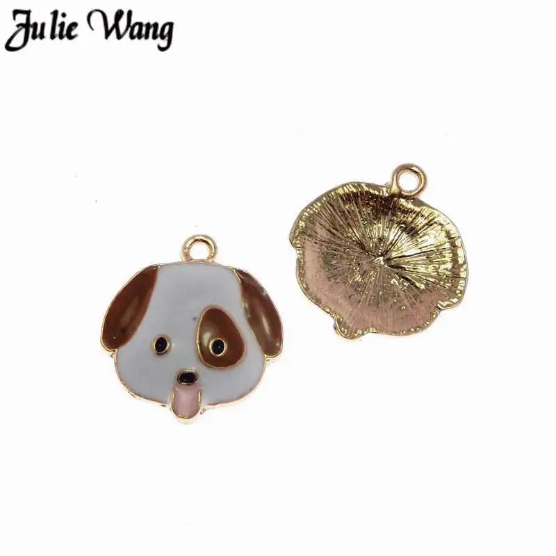 Julie Wang 5-15pcs Zinc Alloy Enamel Dog Head Charms Puppy Pet Bracelet Pendants Jewelry Craft DIY Keychain Women Bag Decor