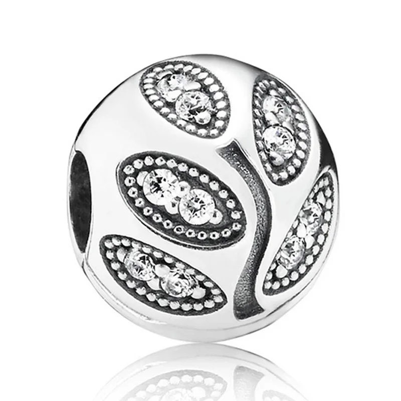 

Authentic 925 Sterling Silver Bead Charm Crystal Sparkling Leaves Clip Stopper Beads Fit Pandora Bracelet Diy Jewelry