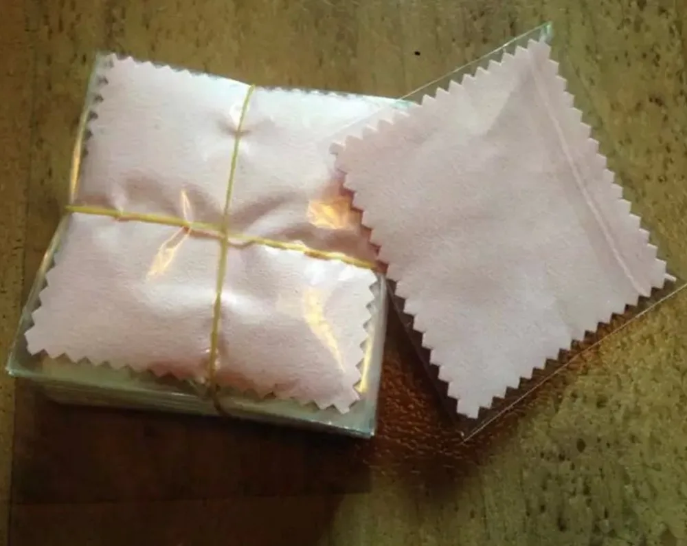 

50pcs 8*8cm pink Silver Polish opp bags Cloth for silver Golden Jewelry Cleaner suede fabric material