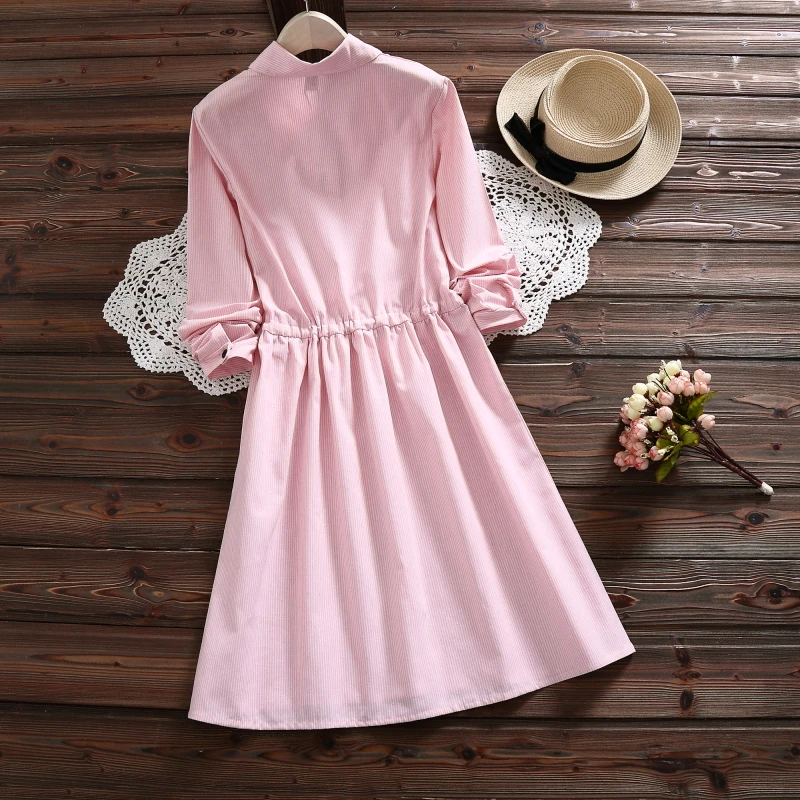 MSSNNG 2018 Spring Autumn Women Cat embroidery Dress Casual Trun-down Neck Long Sleeve Elastic Waist Dresses Dropshipping (2)