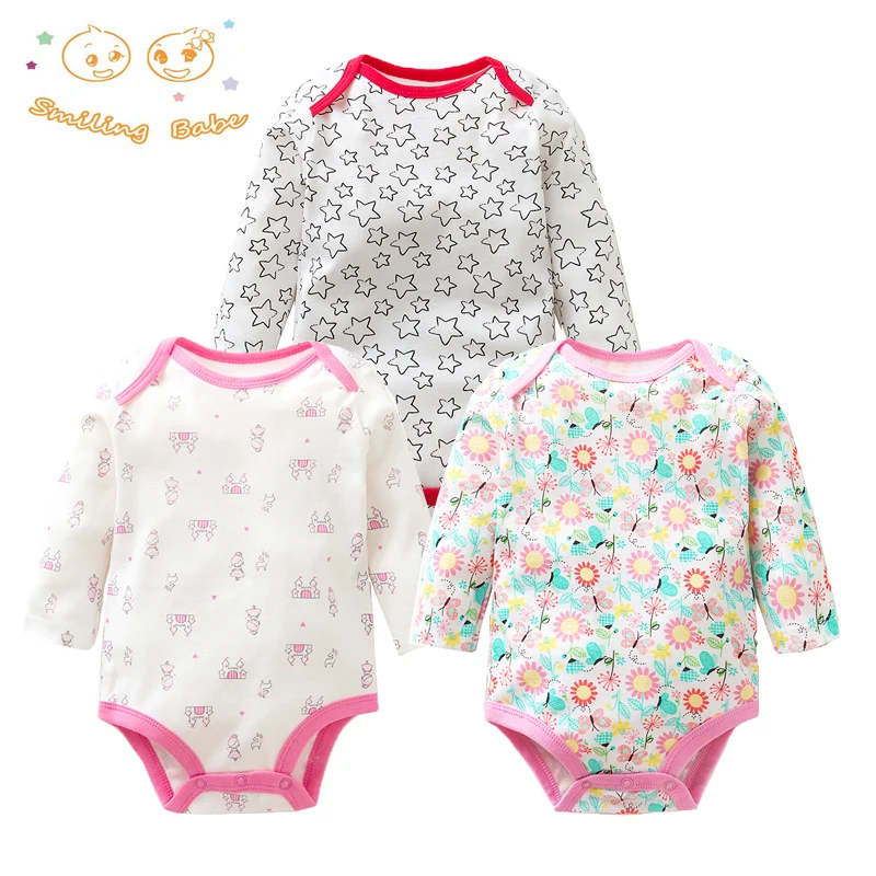 Prix 3 Pièces lot 100% Coton Bébé Body Printemps Automne Nouveau Né Bébé Vêtements À Manches Longues Sous Vêtements Bébé bébé fille Pyjamas Vêtements