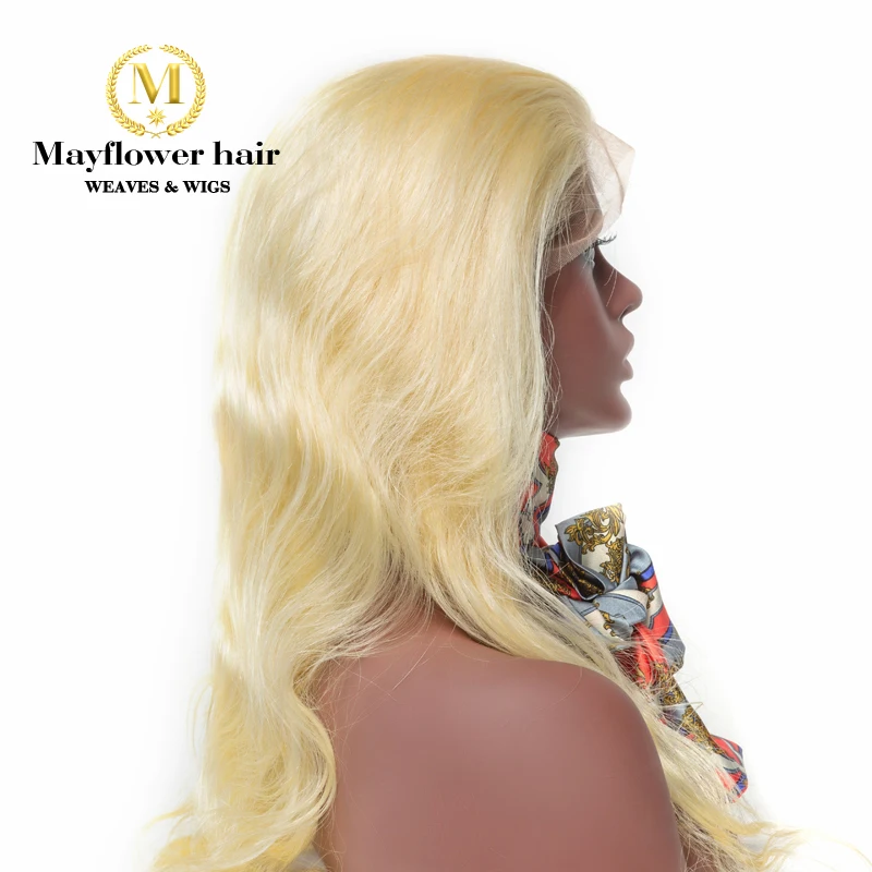 Mayflower 13x" Кружево спереди парик блондинка 613 из сырые волосы объемной волны 150% плотность предварительно вырезанные с детскими волосами линии