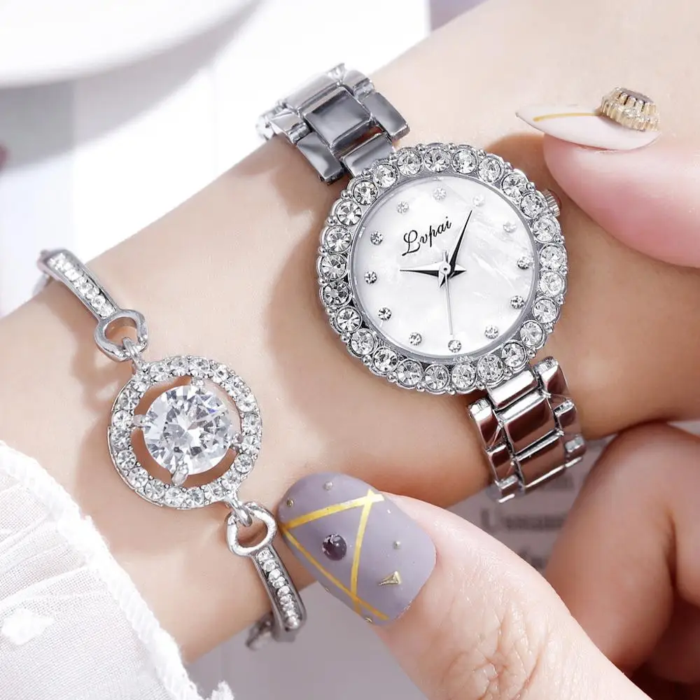 

New Luxury Diamond Watches For Women Jewelry Silver Steel Belt Watch Fashion Quartz Watch Bracelet Set For Lady Gift reloj mijer