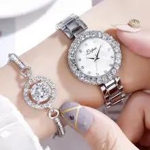 New Luxury Diamond Watches For Women Jewelry Silver Steel Belt Watch Fashion Quartz Watch Bracelet Set For Lady Gift reloj mijer new fashion lady diamond business steel belt quartz watch