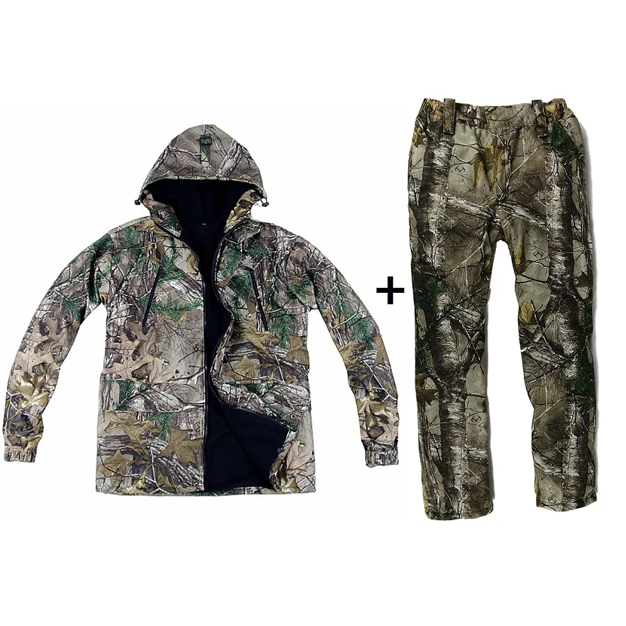 

Winter Plus Velvet Thicken Bionic Camouflage Hunting Set Jacket Pants with Removable Pant Belt Camouflage Suits Ghillie Suit