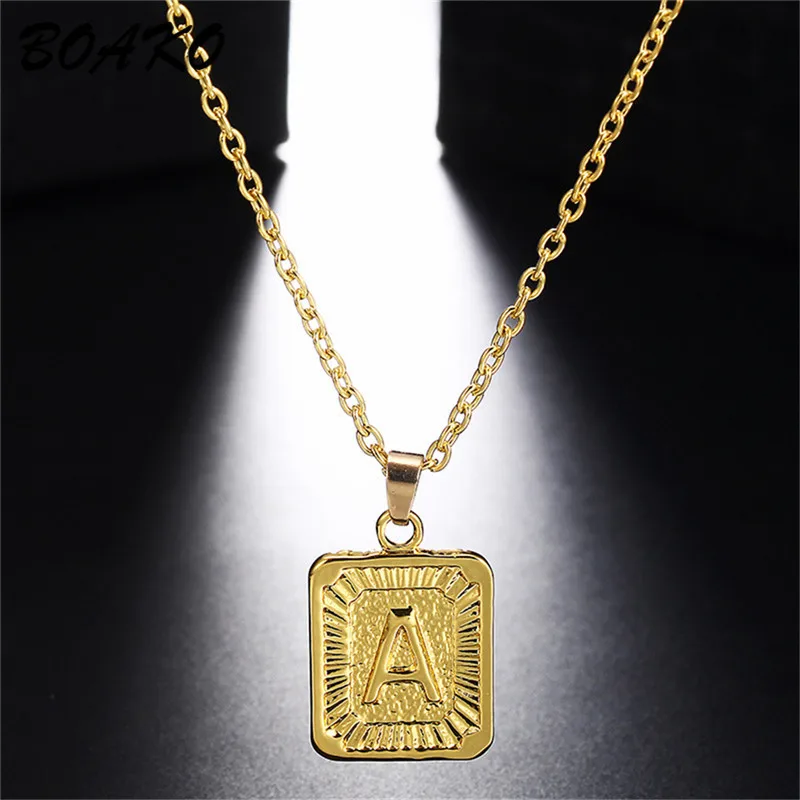 

BOAKO Gold Medal Capital Pendant Necklaces A-Z Initial Letter Necklace for Women Men Jewelry Gift Stainless Steel Chain Necklace