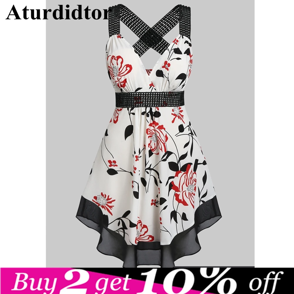 

Plus Size Floral Print Tunic Tank Top Casual Women Tops 2019 Summer Sleeveless Sweetheart Neck Long Tops Women Clothes 5XL 4XL