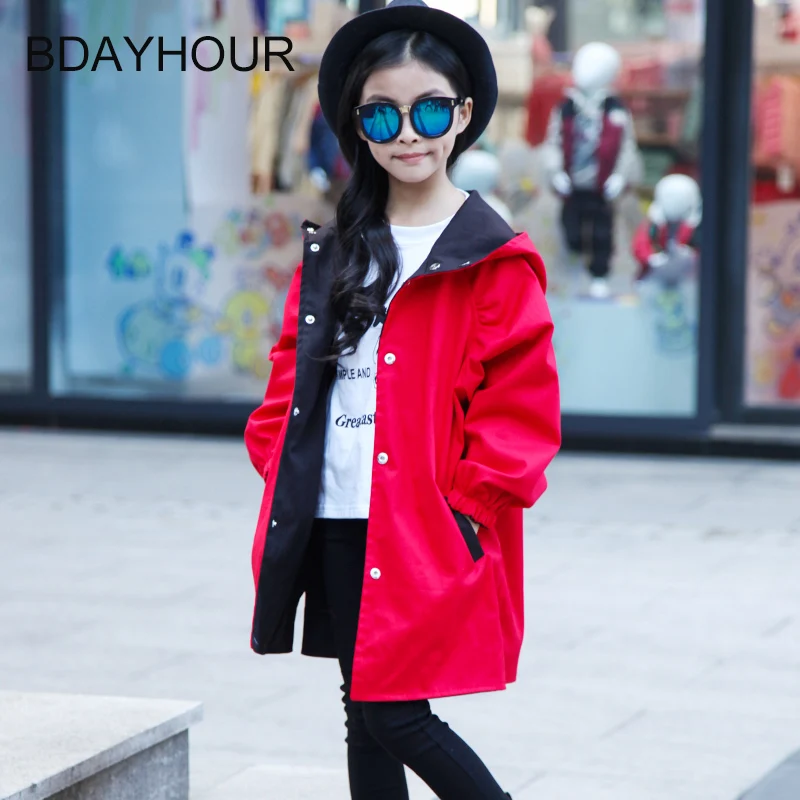 

Back Cartoon Girl Print Long-Sleeved Hooded Fashion Girl Jacket/2017 Spring New Arrival  Oxford Fashion Girl Long Coat 2 Color