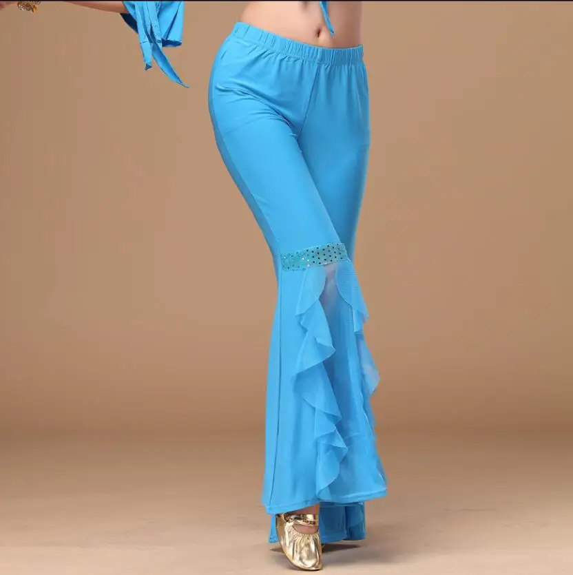Женские штаны-шаровары для танца живота, арабские брюки-колокольчики с оборками, Королевский синий цвет