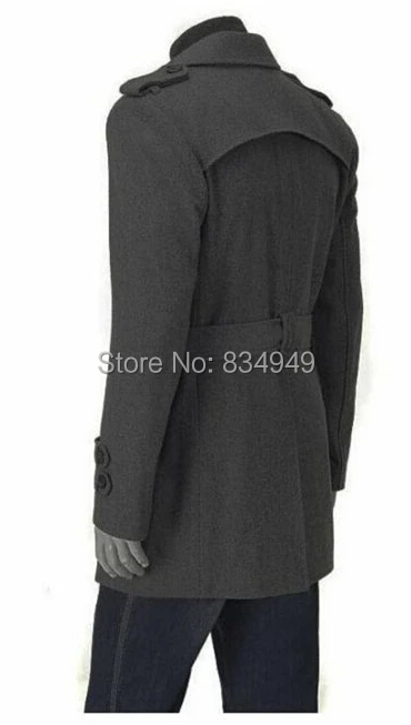 Изготовленный На Заказ Темно-серый двубортный Тренч мужской, дизайнерское зимнее пальто мужское длинное пальто, кашемировое шерстяное пальто зимнее пальто