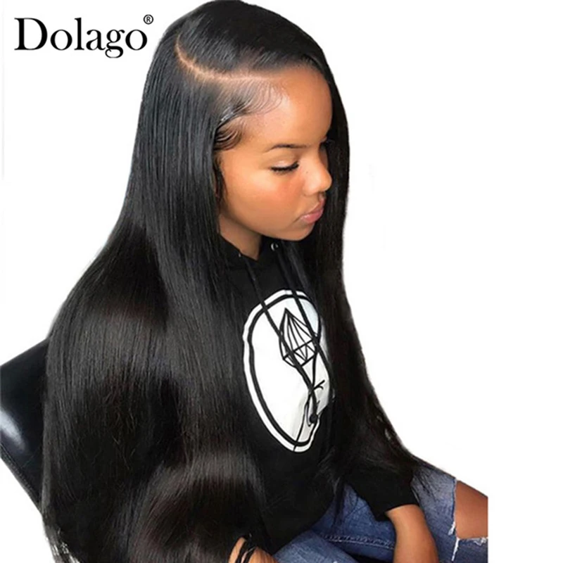 Glueless прямые полностью кружевные человеческие волосы парики прозрачные кружевные парики для женщин предварительно выщипанные с детскими волосами черные 130% Dolago Remy