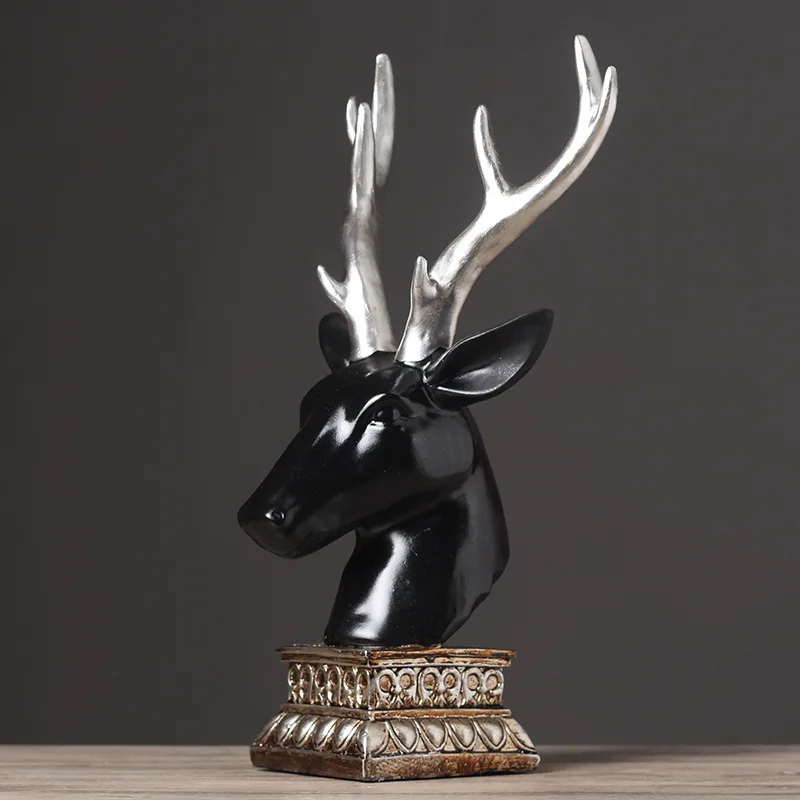 

Antique, medieval creative European style decoration, lucky living room room desktop decorations black deer head, leader