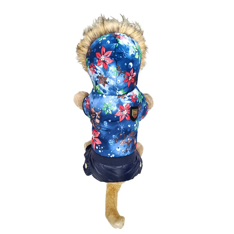 Pineocus с капюшоном теплая зимняя плотная одежда для собак кошек щенков собак пальто куртки с цветочным узором от S-XL