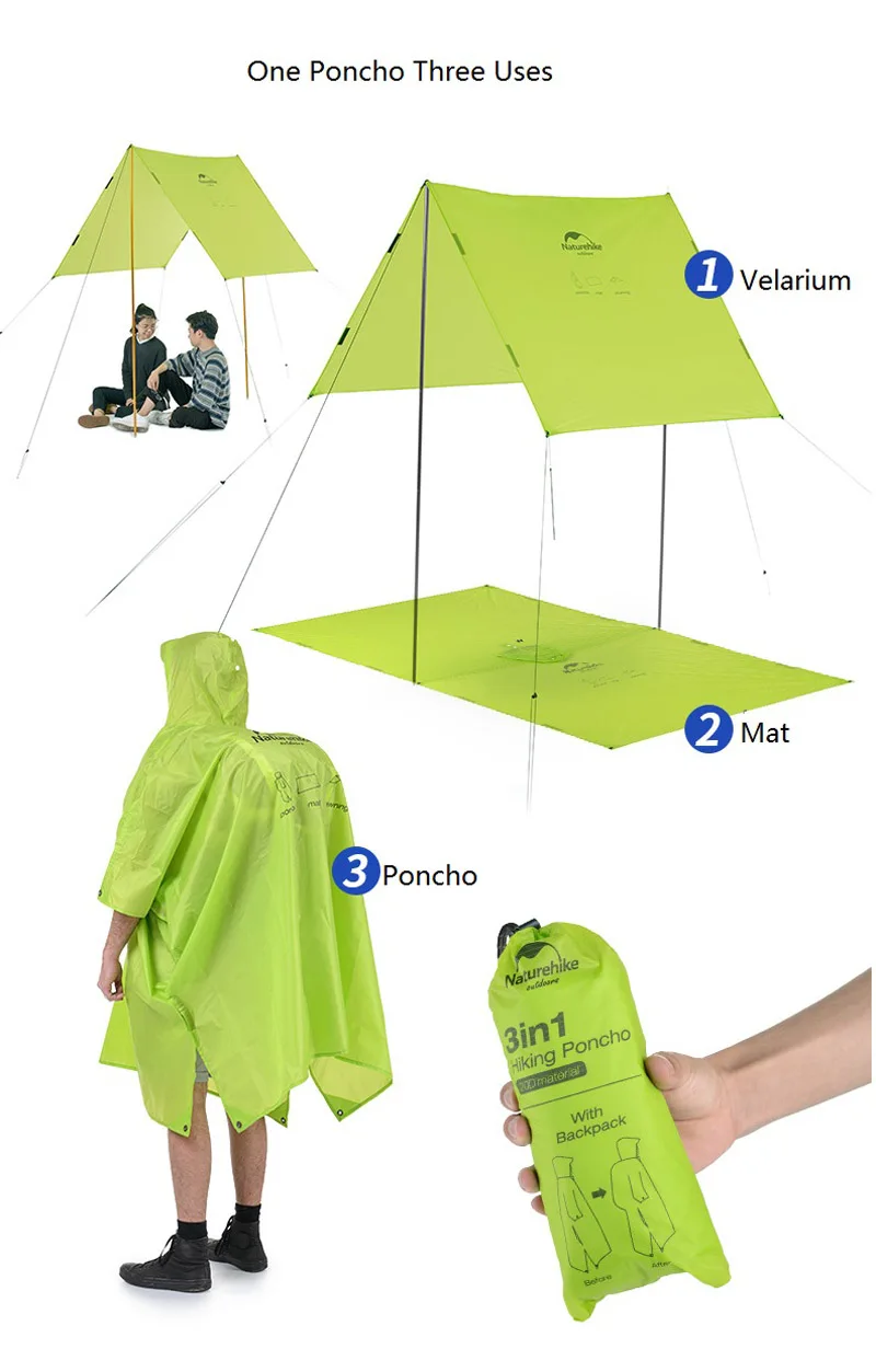 Capa de Chuva Toldo ao ar Naturehike Única Pessoa Poncho Mochila Livre Acampamento Mini Lona Sun Shelter 20d Silicone 210 t Tafetá 4 mochila toldo ao ar livre acampamento mini