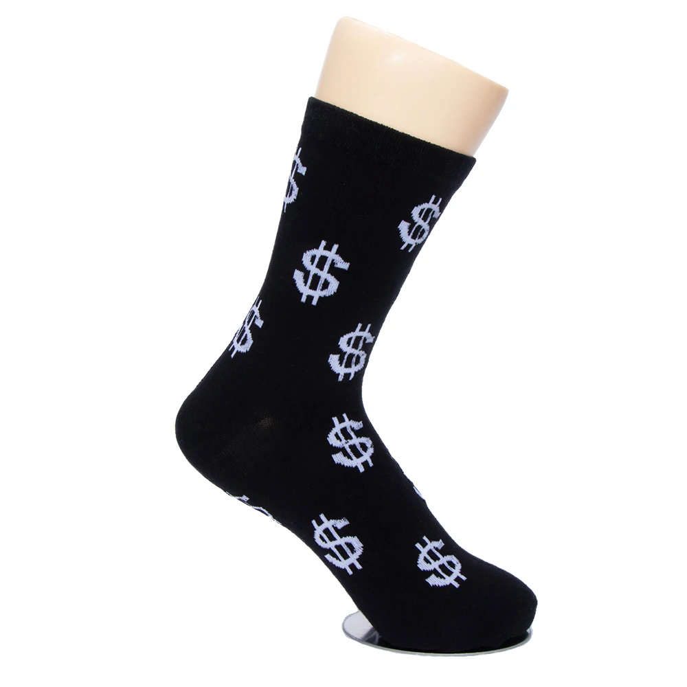 1 пара новых Для Мужчин's знаки доллара деньги дизайн удобные хлопковые теплые носки Высокое качество мягко Дышащие носки для мальчиков - Цвет: black