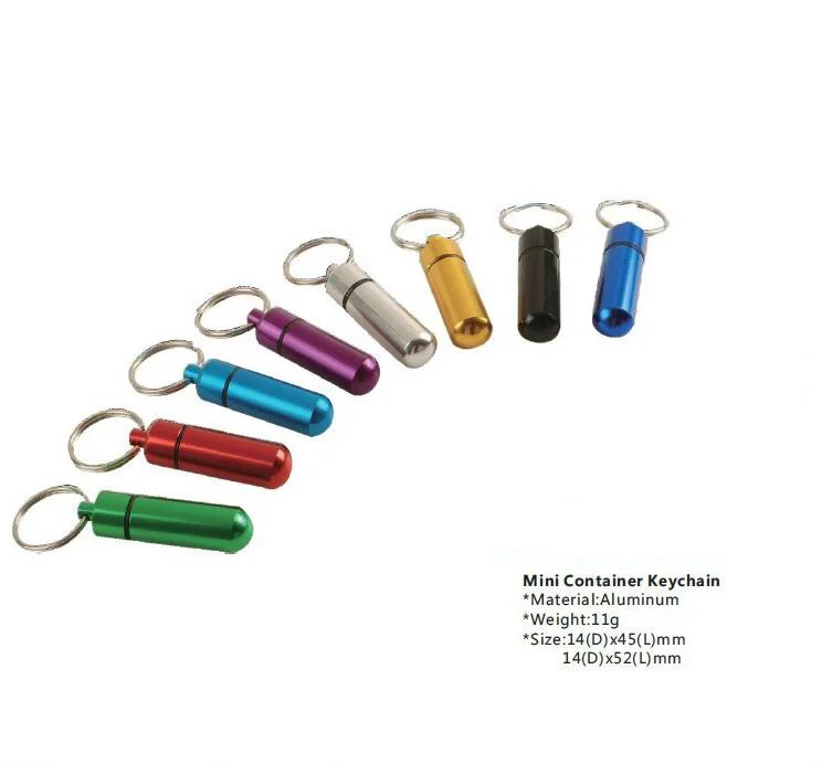 

1PC Stash Pill box case medicine 14*52mm Storage Keychain Bottle Key Ring metal Aluminum Waterproof pill Bottle Container