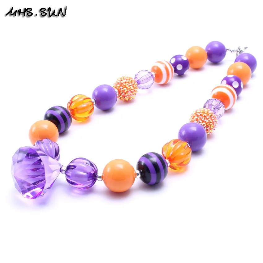 

MSH.SUN Kids Girls Halloween Style Chunky Beads Necklace With Water Drop Child Baby Bubblegum Necklace Chunky Jewelry For Party