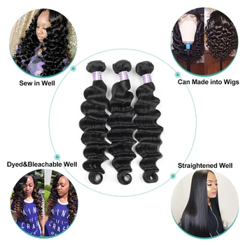 Allove Loose Deep Wave Bundles Peruvian Hair Bundles Human Hair Extensions 1/3/4 Bundles Deals Non Remy Hair Weave Bundles Weft 4