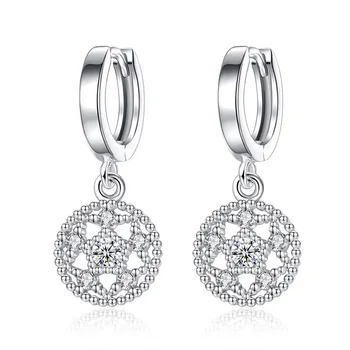 

Fanqieliu New 2019 Women's Drop Earrings 925 Sterling Silver Round Totem Rhinestone Jewelry Dangle Earring Female FQL193262