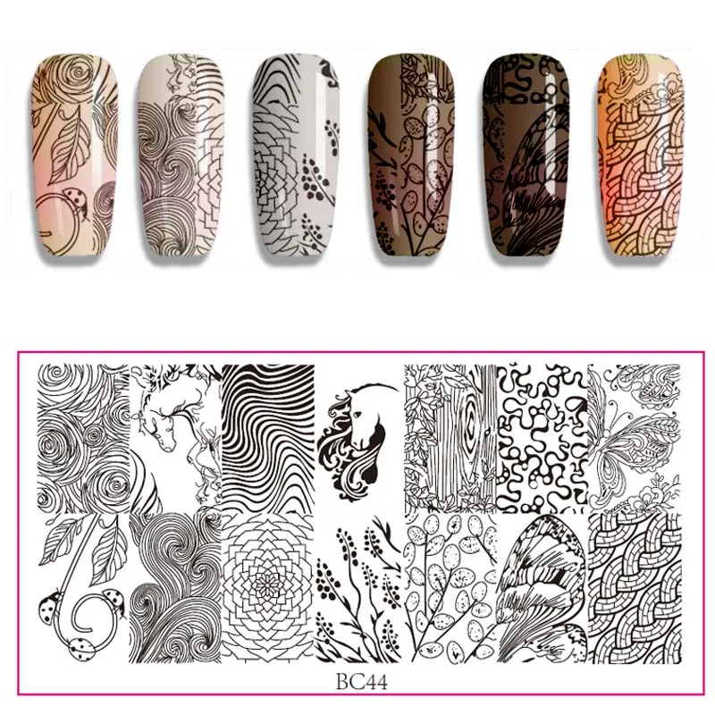 Штамповка ногтей 12*6 см пластины флоры и фауны серии DIY Дизайн ногтей печать шаблон изображения - Цвет: BC44