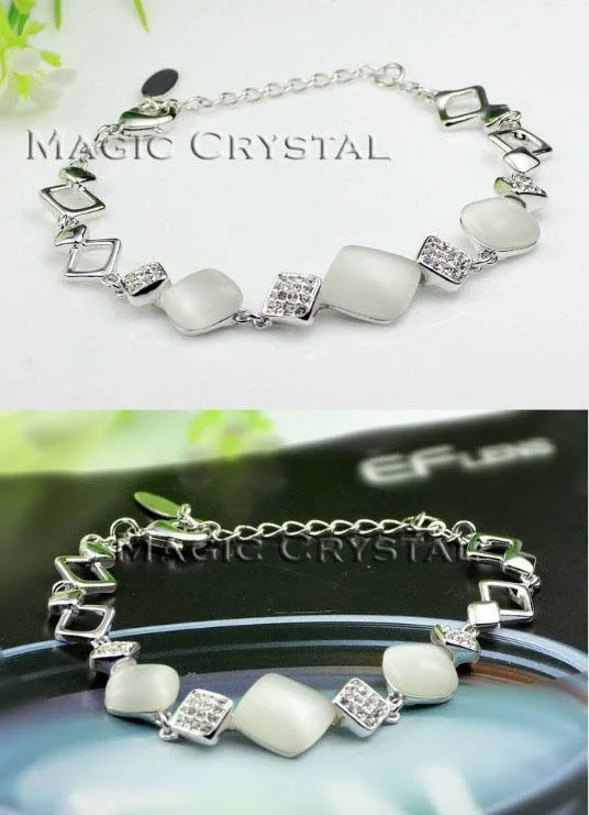 MOONROCY Мода Кристалл площади опал Серебро Цвет браслет оптом ювелирные изделия опал браслет для женщин