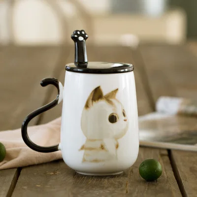 VILEAD маленькая керамическая кружка с котом Милая фарфоровая кружка для кофе хвост рукоятка ложка с когтями Студенческая утренняя чайная чашка офисная кружка - Цвет: Angle