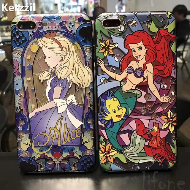Best Price Kerzzil Case For iPhone 7 6 6S Plus Cartoon Matte 3D Relief Cute Mermaid Princess Phone Hard PC Cover Back For iPhone X 7 8 Plus