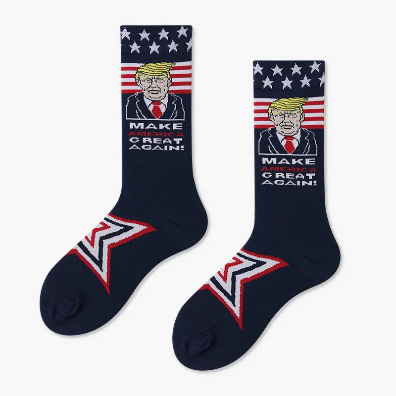 Забавные носки унисекс для взрослых, размер до середины голени, дурак кусо, США, президент Дональд Трамп, забавная одежда с 3D фальшивыми светлыми волосами, модный дизайн - Цвет: Black Trump