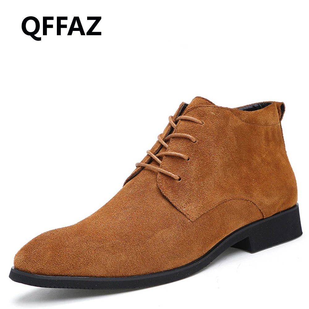 Acheter QFFAZ Véritable En Cuir Hommes Cheville Bottes Respirant Hommes Bottes High Top Chaussures En Cuir En Plein Air Occasionnels Hommes D hiver Chaussures Botas Homme
