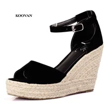 Koovan/Женские босоножки Летняя Новинка г. модные соломы клин сандалии обувь на платформе с круглым открытым носком Обувь женская обувь больше Размеры 32–43