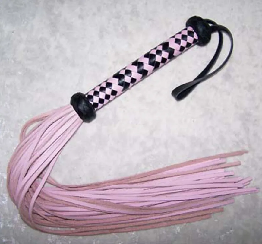 60cm black&pink handle leather flogger, handmade horse whip, Horse