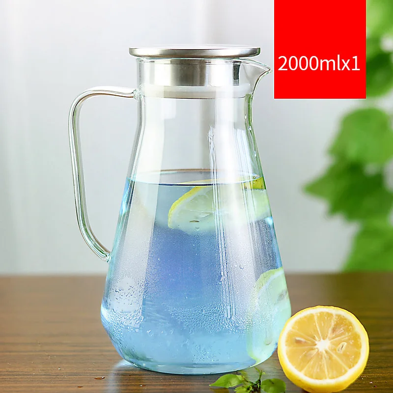 1.6L/2.0L/2.6L Большой холодный термобутыль для воды стеклянный чайник термостойкий чайник для воды из нержавеющей стали крышка фильтра - Цвет: C