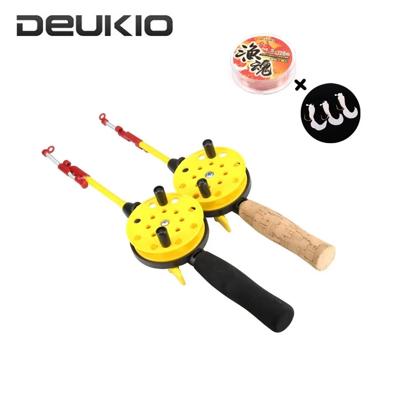 Telescopic Mini Ice Fishing Pole Rod Combo Durable Plastic Children Fishing Reel Rod 1.5# Line Set Winter Fishing Tackle Set