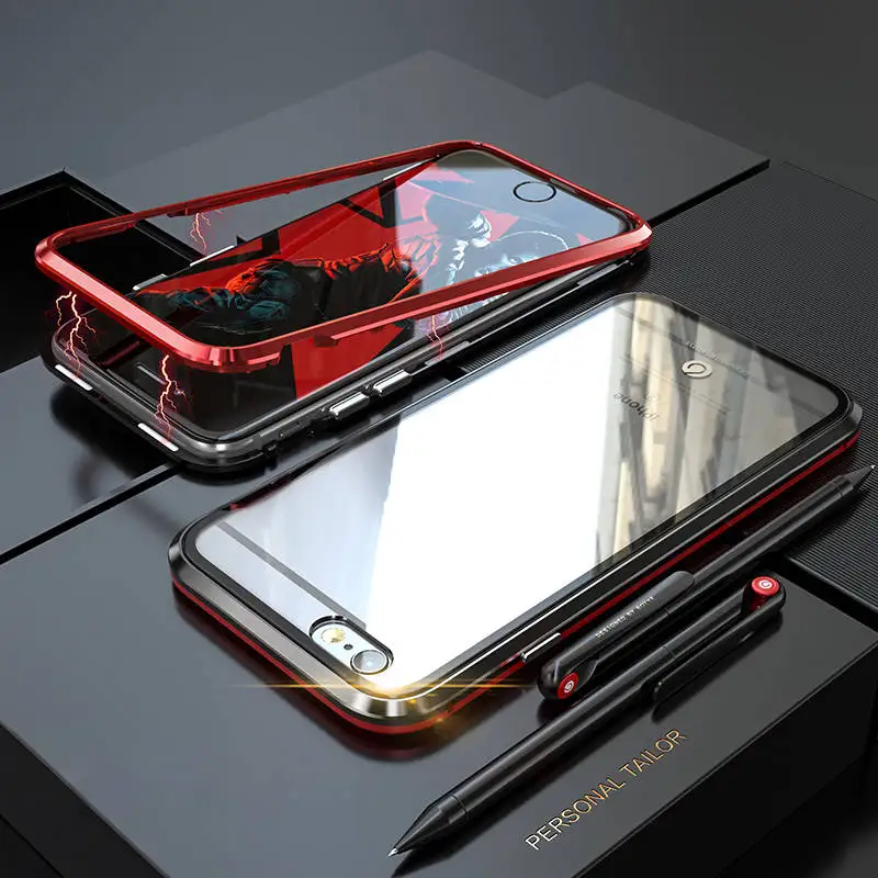 Роскошный магнитный металлический адсорбционный чехол для iPhone X 8 7 6 S Plus