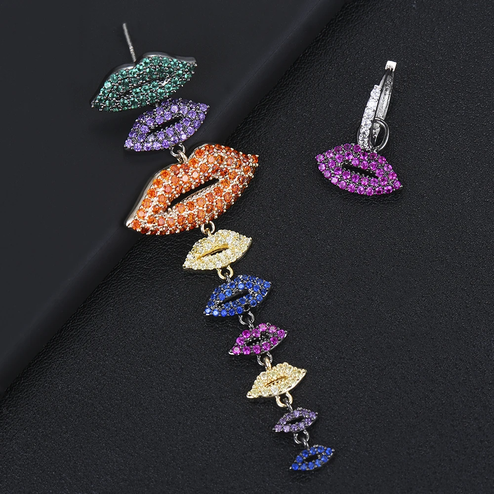 GODKI Luxury Red Lips Long Dangle Earrings For Women Full Micro Cubic