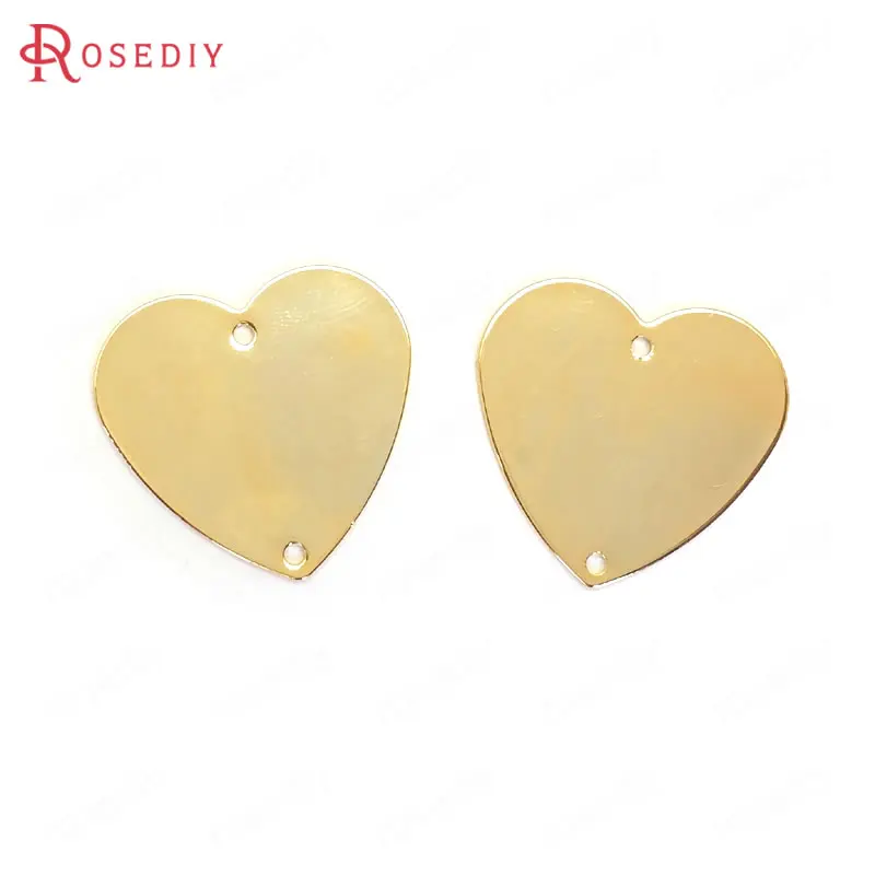 

(36009)6PCS 23.5x22.5MM 24K Gold Color Brass 2 Holes Heart Connect Charms Pendants High Quality Diy Jewelry Findings Accessories