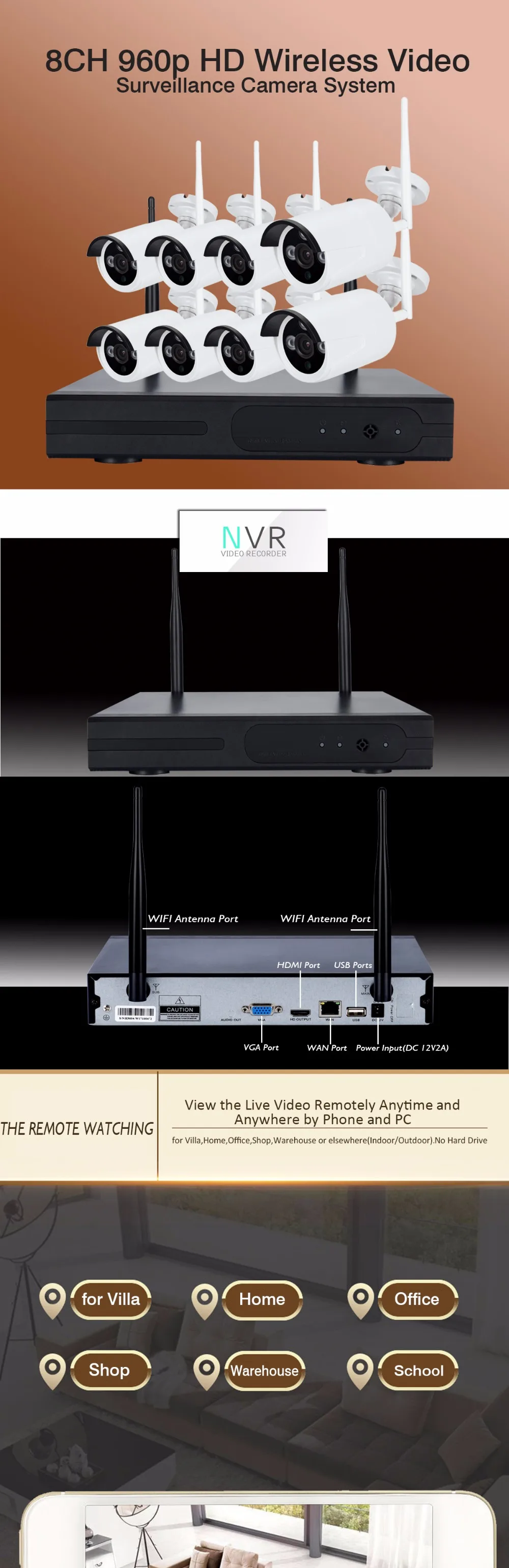 Беспроводной 8CH система NVR на открытом воздухе 720 P 960 1080 P HDMI 8CH NVR KIT супер Беспроводной сигнала P2P WI-FI IP Камера Водонепроницаемый CCTV