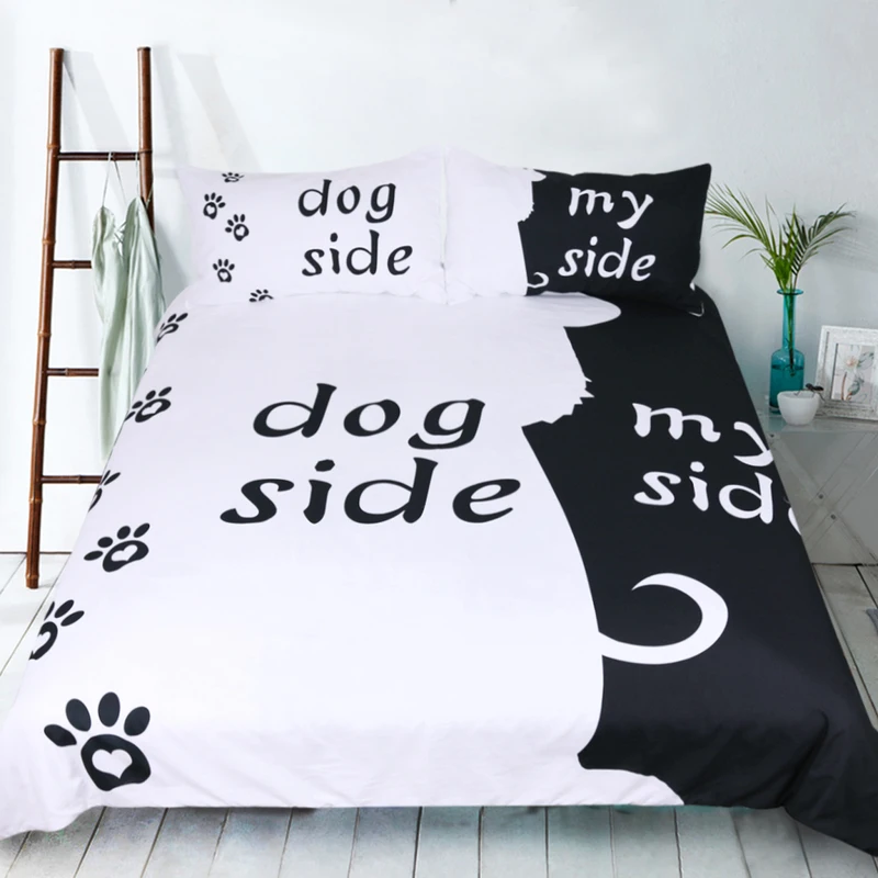 Fanaijia 3d Dogs Side Black And White Duvet Cover With Pillowcases